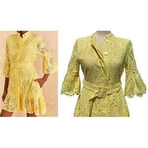 FARM RIO Anthropologie Yellow Palm Cotton Mini Dress